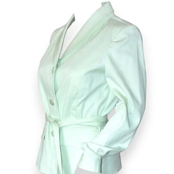 Doncaster Textured Pistachio Mint Green Belt Tie Waist Cotton Blazer Jacket 6 P - Picture 2 of 5